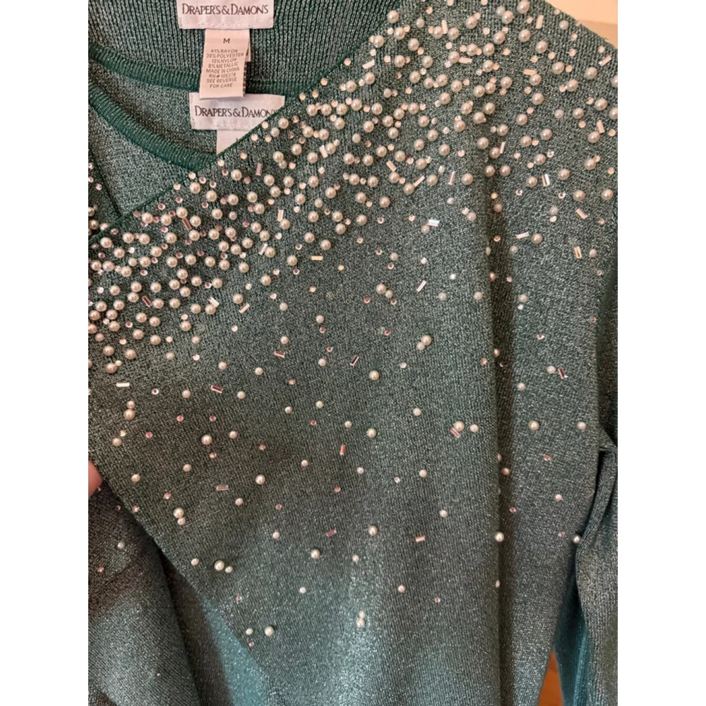 Women's Draper's & Damon's Green Beaded Cardigan M